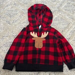 Carters 12 Months Moose jacket with zipper and hood. Red and black checked